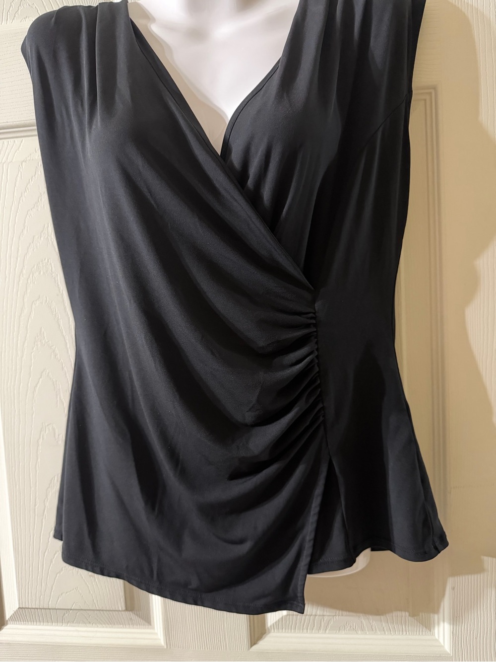 New York & Company Black Ruched Faux-Wrap Sleeveless Top - Picture 2 of 5